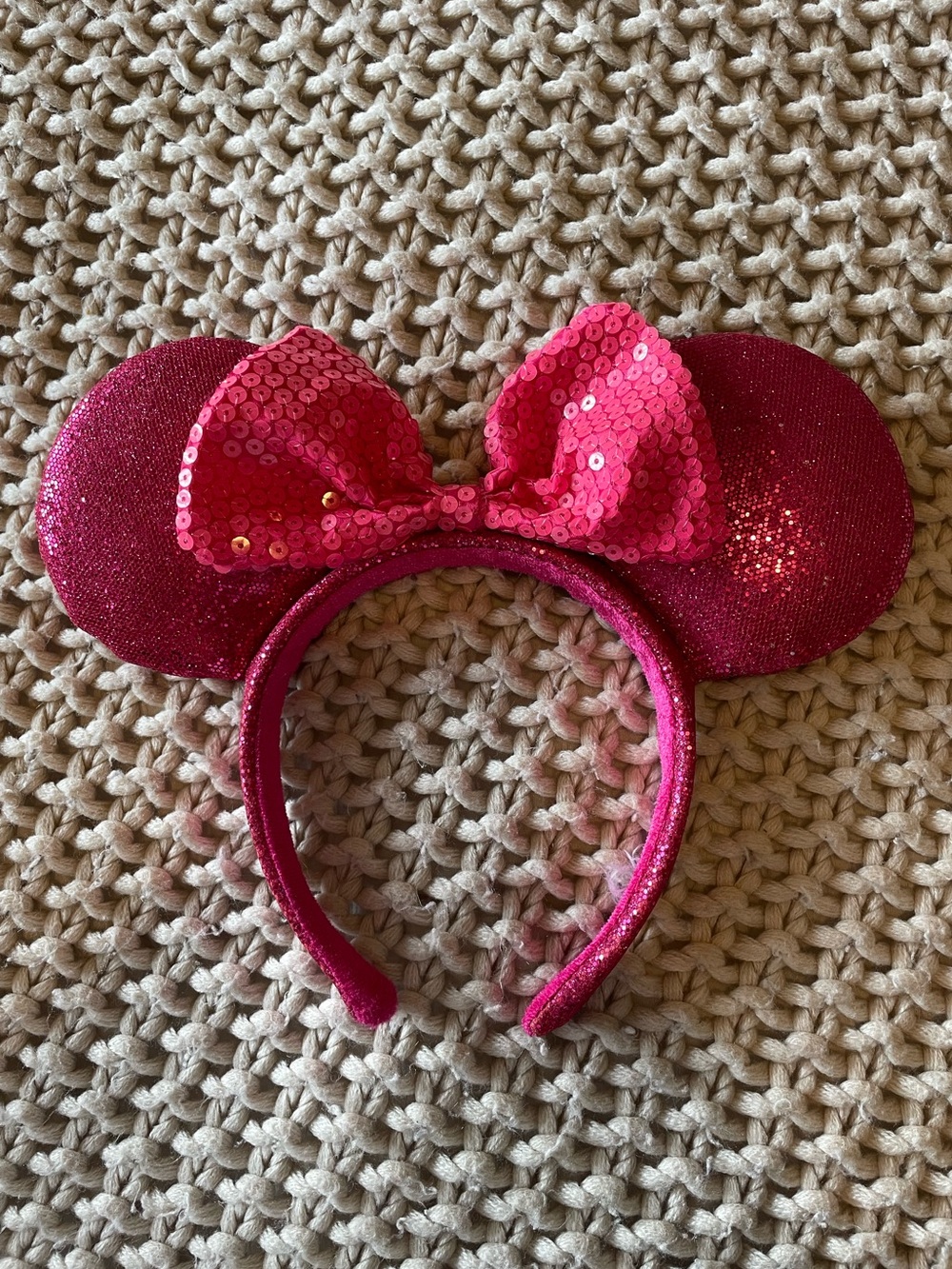 Disney Parks Hot Pink Sequin Minnie Mouse Ears